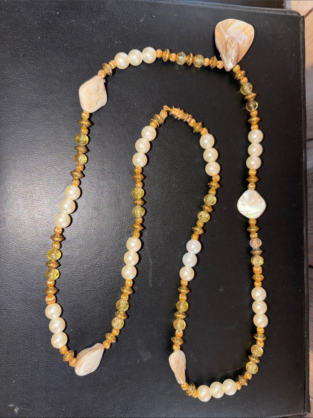 Gold and Glass w/Pearl Beaded Necklace